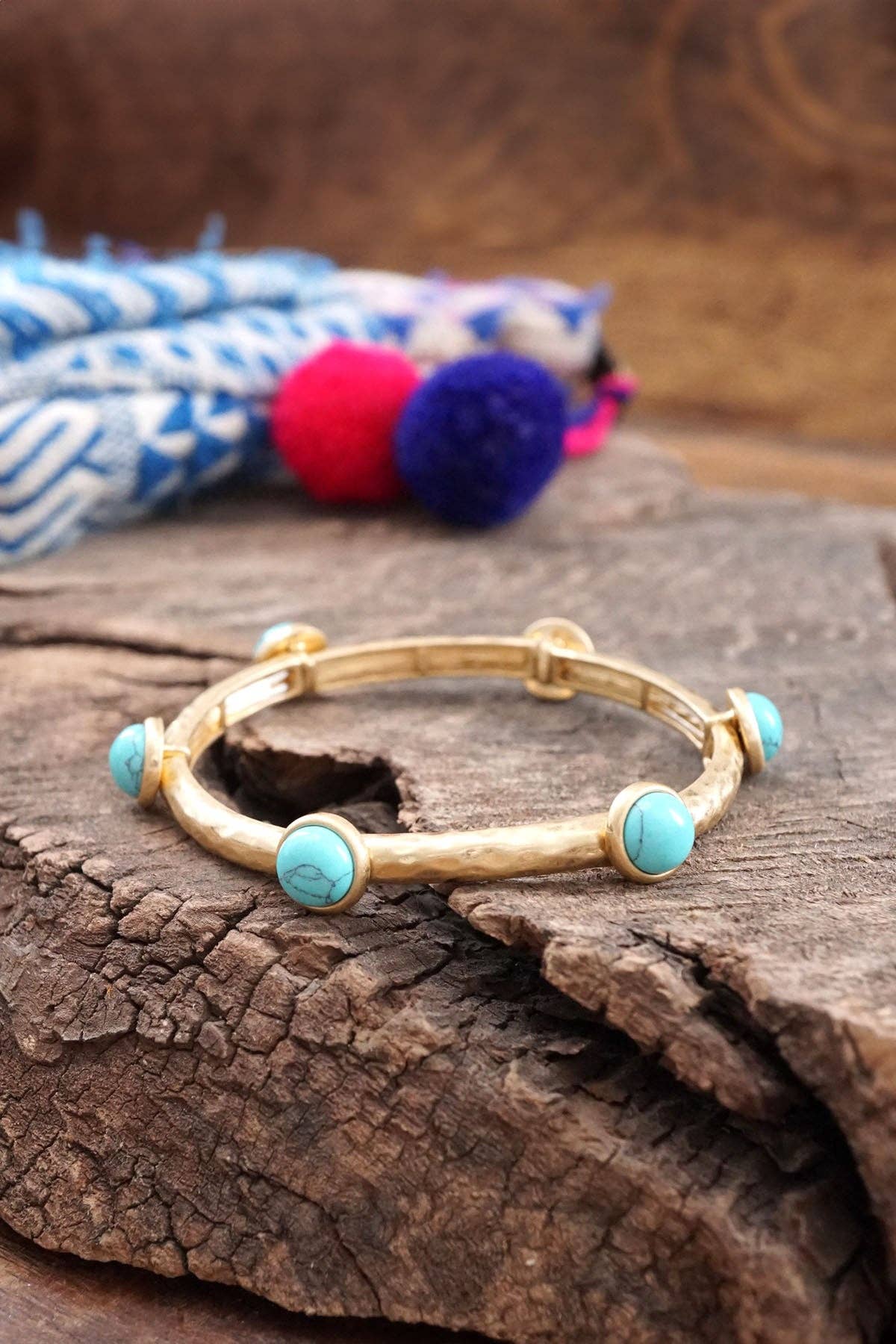 Jeweled Golden Bangle with semi precious stone dots: Pearl