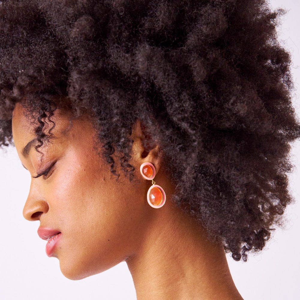 Elaine Semi-Precious Stone + Enamel Drop Earrings Pink + Carnelian Wholesale