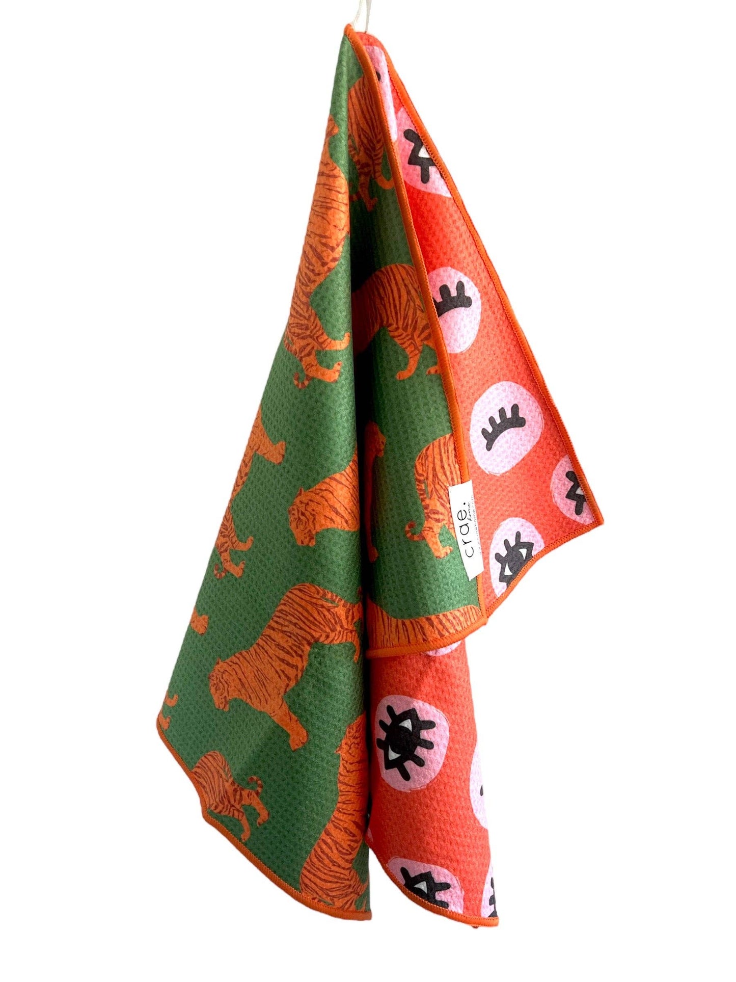 Crae Eye of the Tiger: Reversible Hand Towel: Orange/Cream/Green / 19x29 in / Hand Towel
