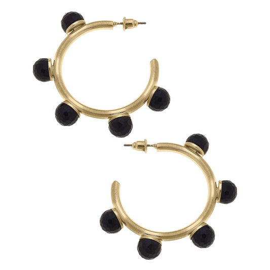 Allison Resin Beaded Hoop Earrings: Black