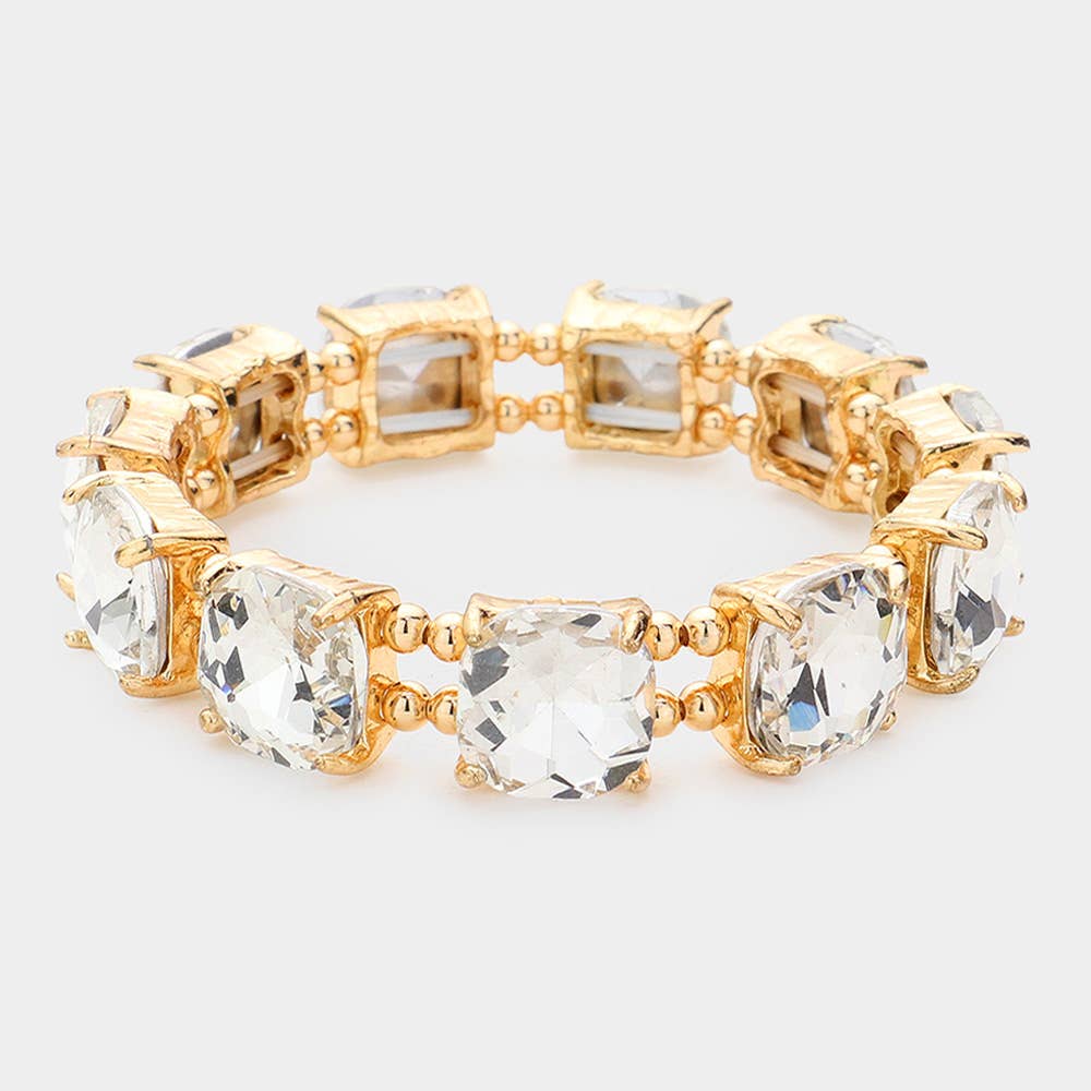 Cushion Square Stone Stretch Evening Bracelet: Opal Pink