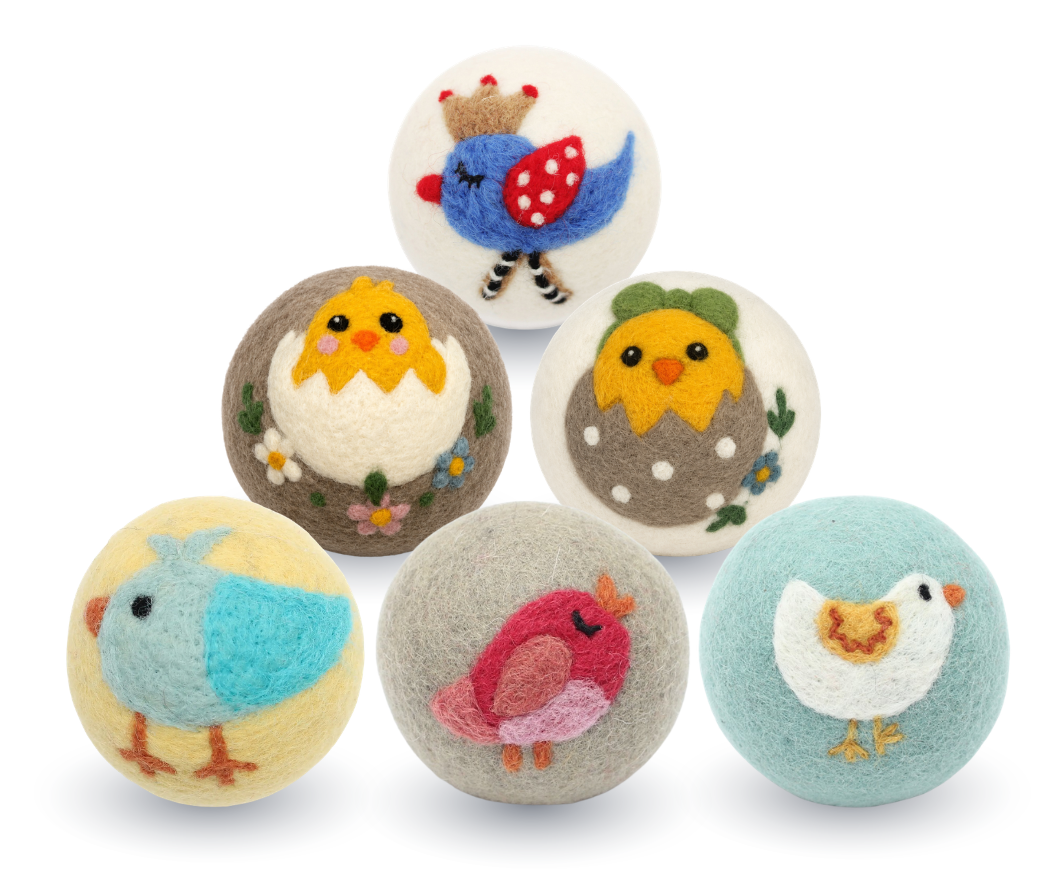 Birds: Eco Wool Dryer Balls Fair Trade: Blue Bird (Yellow Ball)