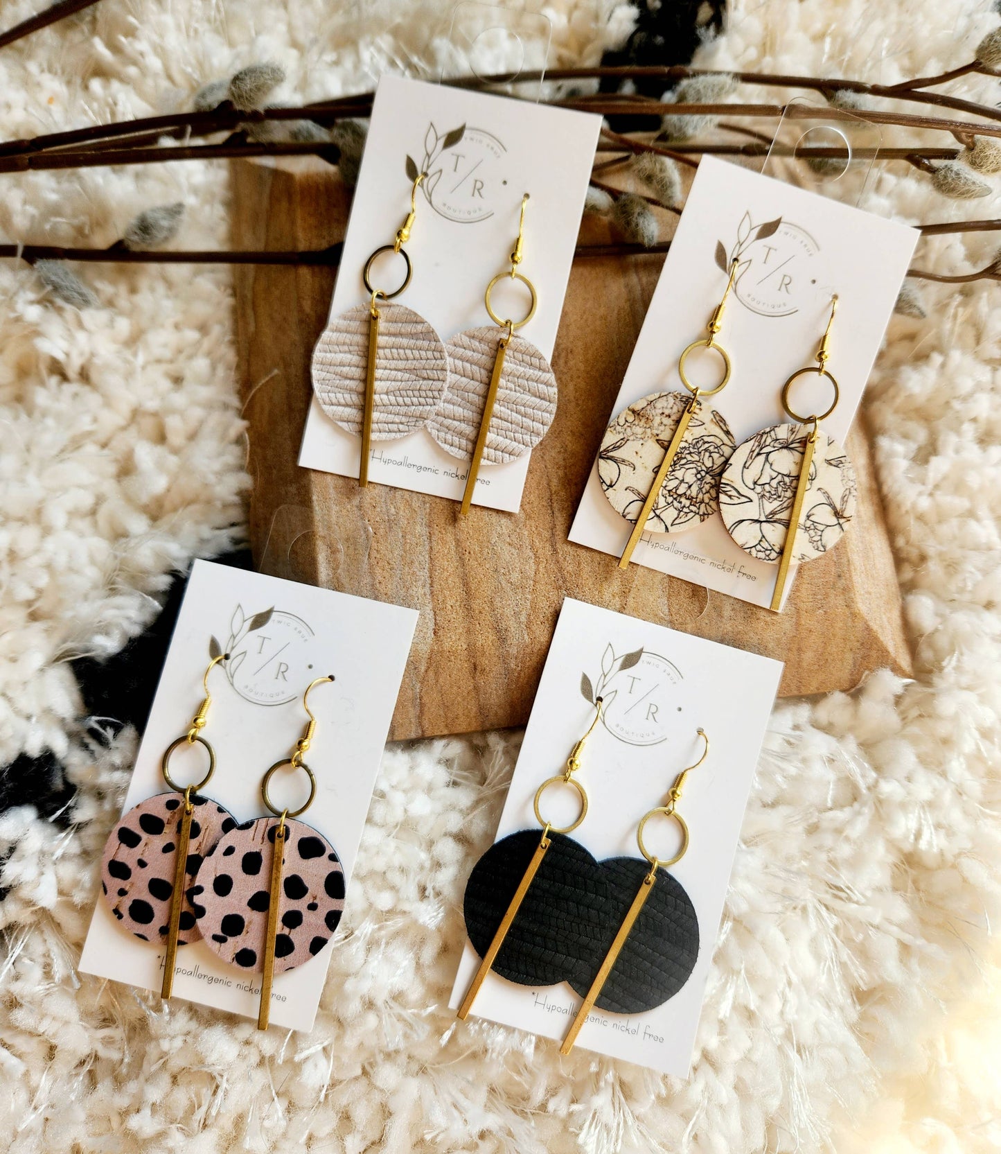 Jude| Black and white genuine leather earring collection: White