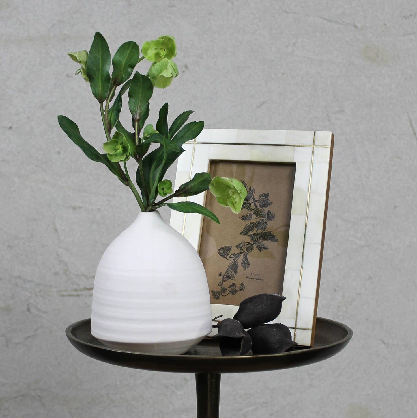 Bone with Brass Grid Frame - 4x6