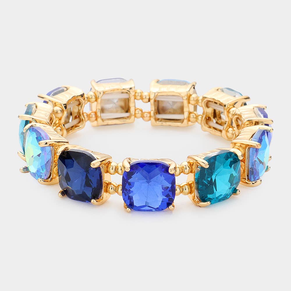 Cushion Square Stone Stretch Evening Bracelet: Opal Pink