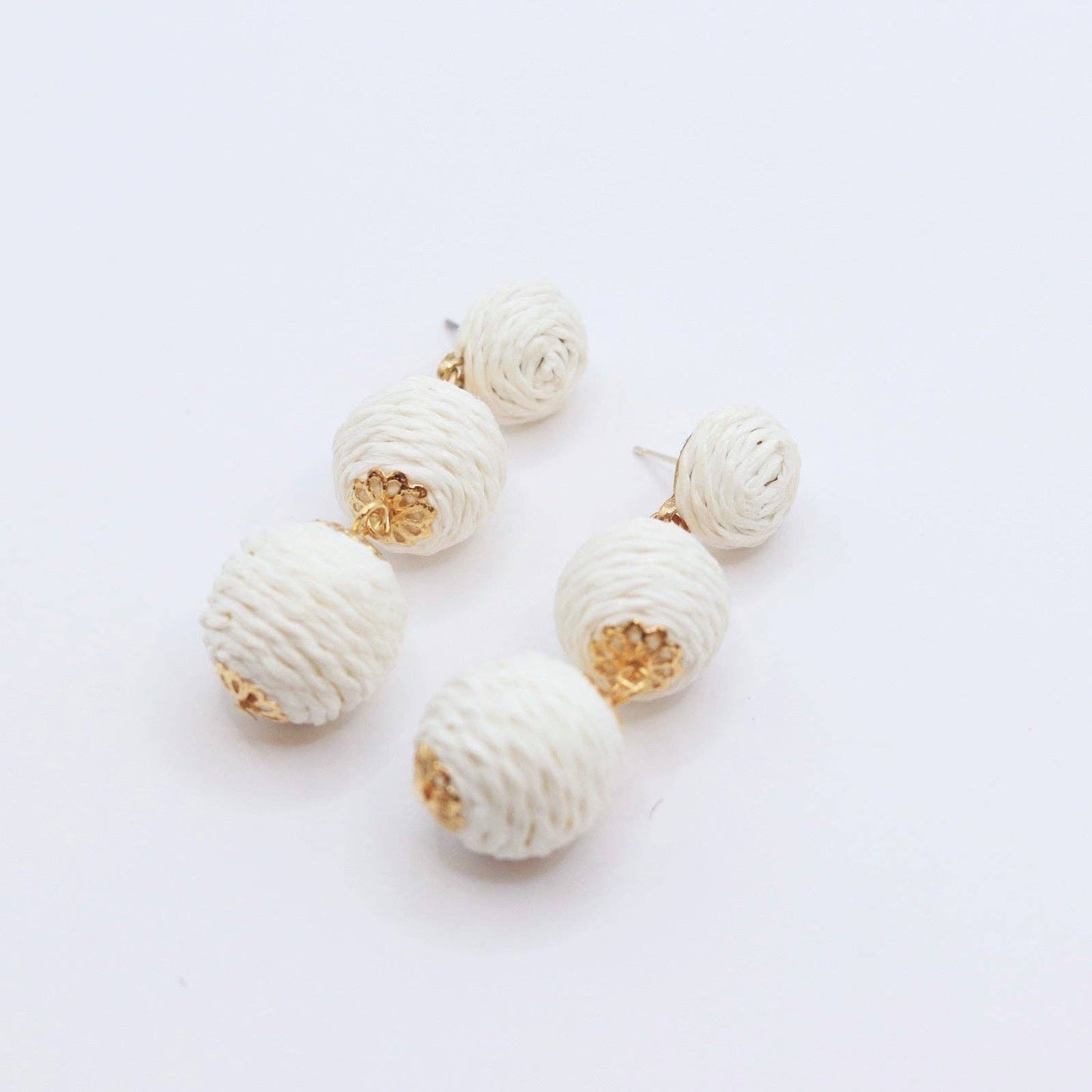 Cream Raffia Ball Drop Earrings