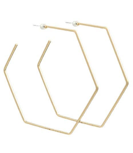 Brushed Gold Hex Hoop Earrings