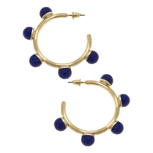 Allison Resin Beaded Hoop Earrings: Blue