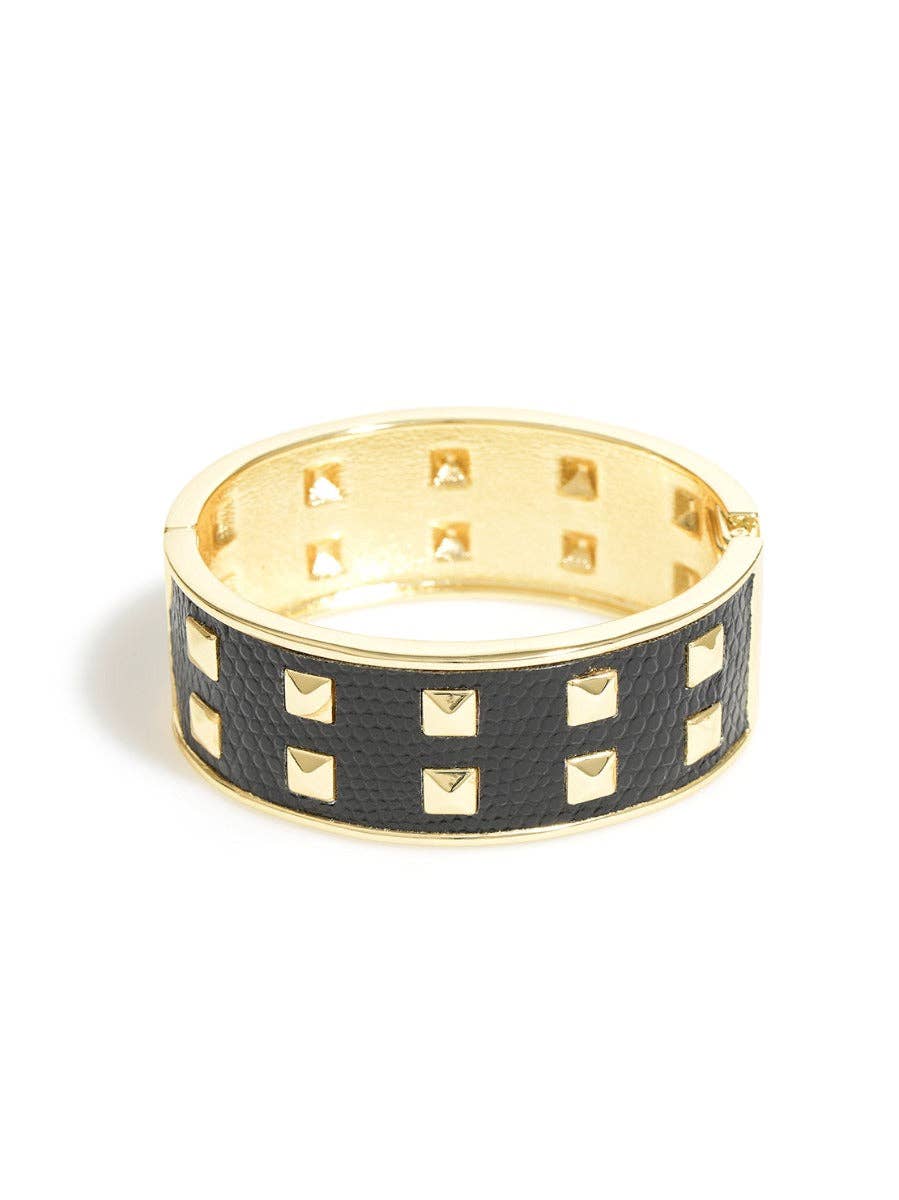 Gold Leather studded Bracelet: Black