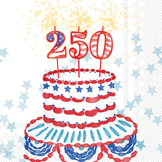 Paper Cocktail Napkins USA 250th Cake Semiquincentennial