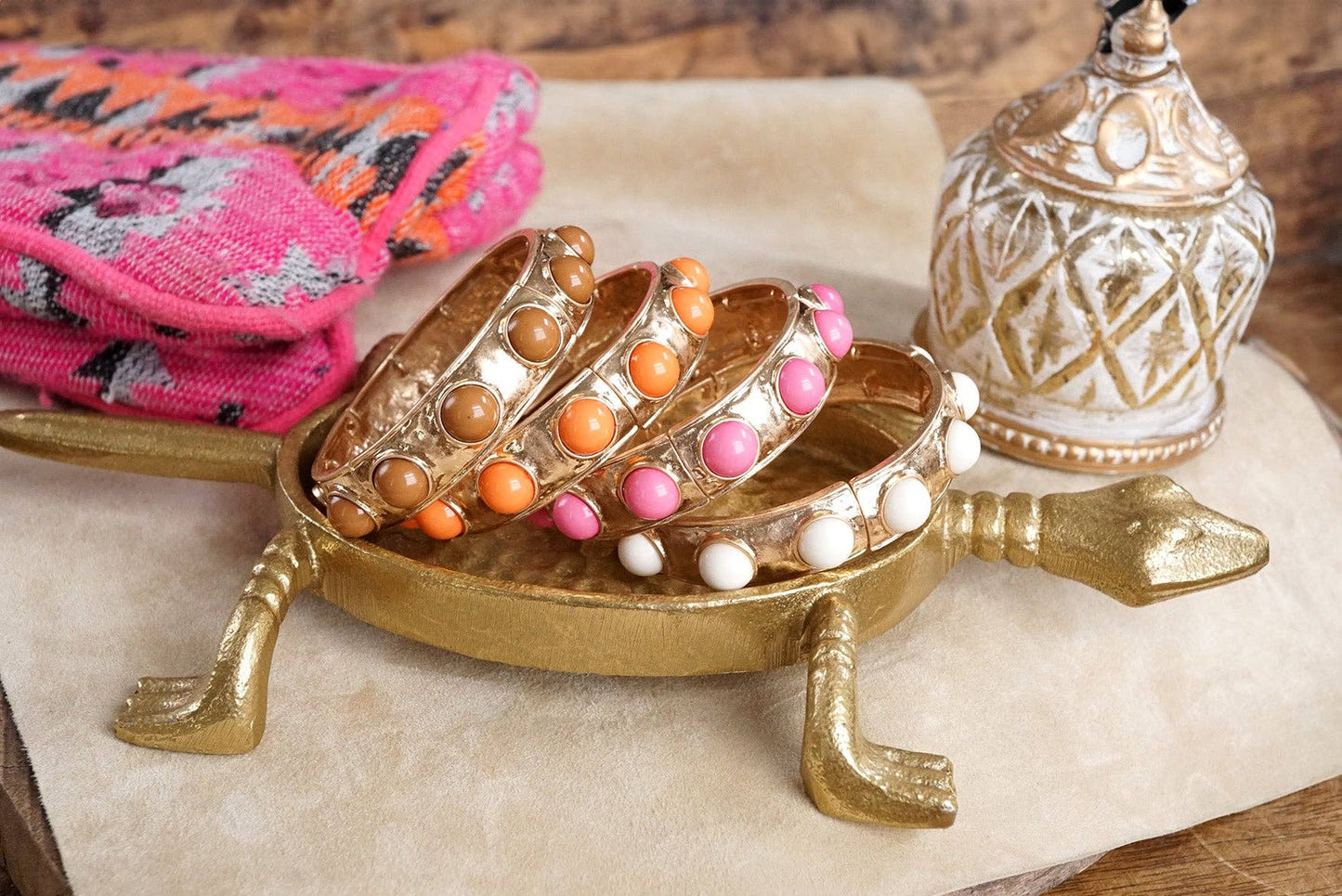 Eternity Statement Bangle Gold Tone Red Blue Brown Green Black Pearl: Navy