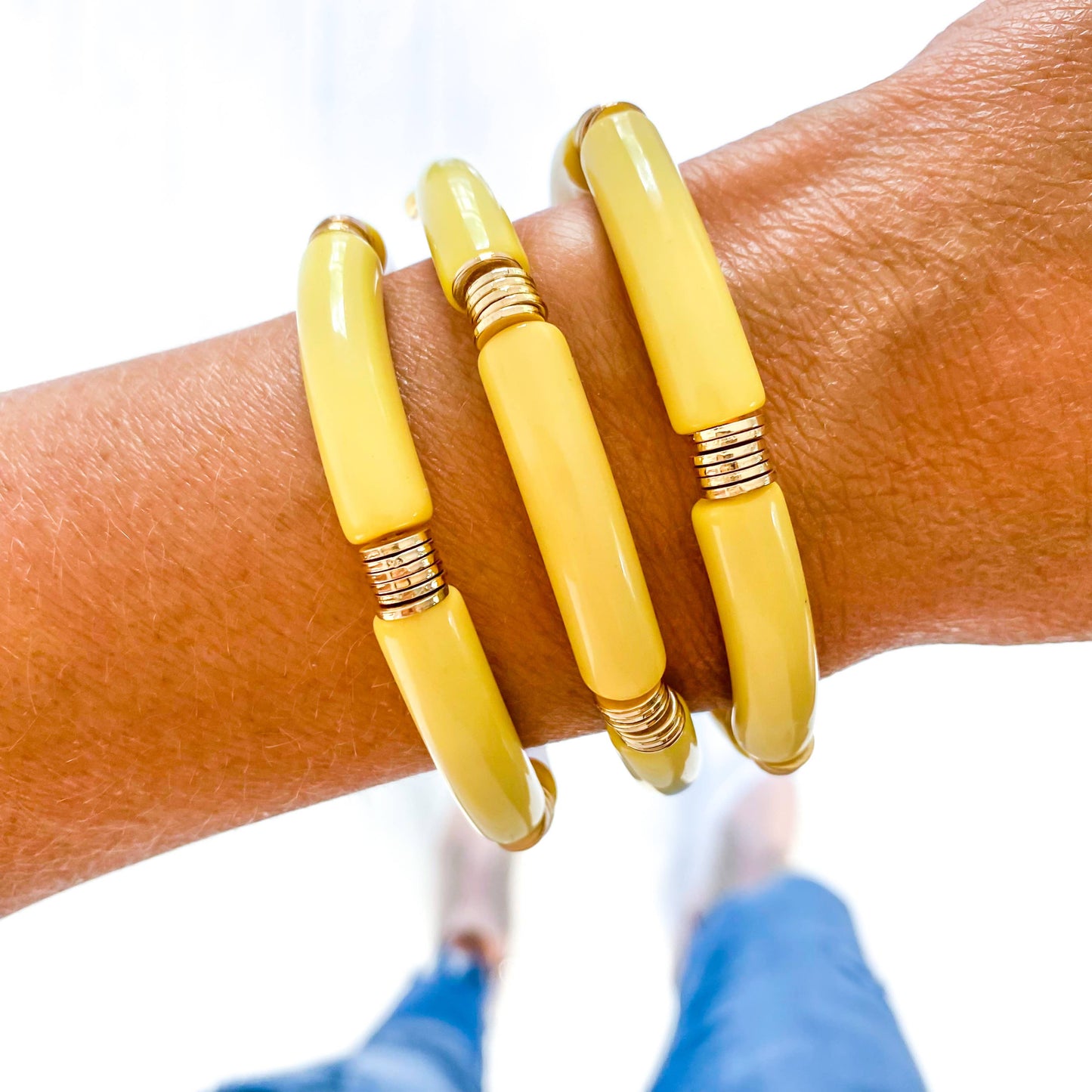 Yellow Tube Bamboo Bracelet: Yellow-Gold Disc