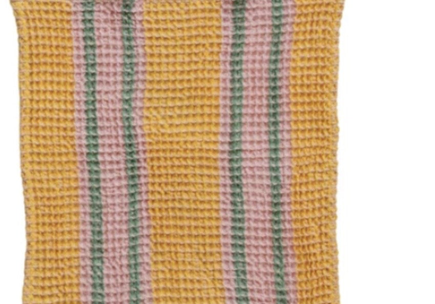 Woven Cotton Waffle Weave Tea Towel w/ Stripes Each