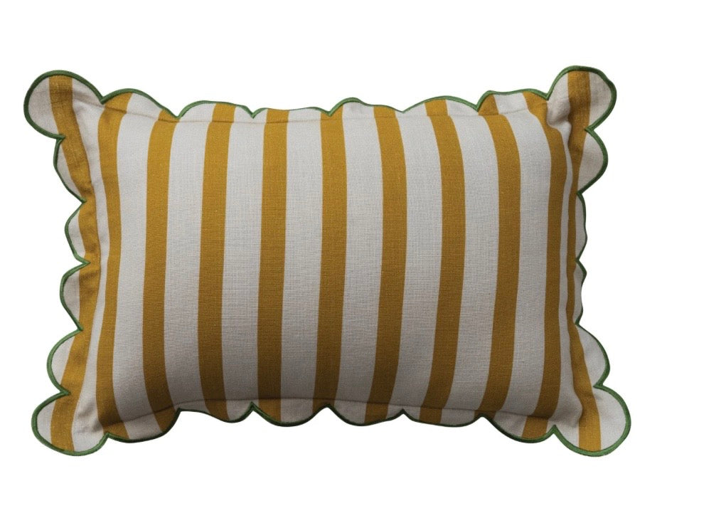 Lumbar Pillow with Scalloped Flange & Contrasting Stitched Edge & Green