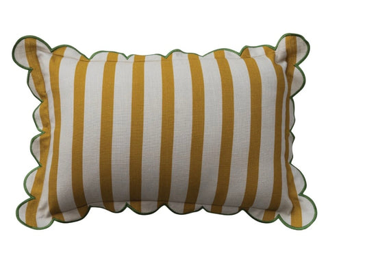 Lumbar Pillow with Scalloped Yellow Stripe & Green Border