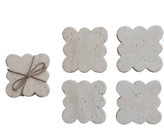 Travertine Coasters w/ Scalloped Edge, Set of 4