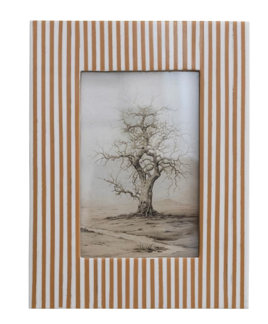Resin Striped Photo Frame White & Caramel