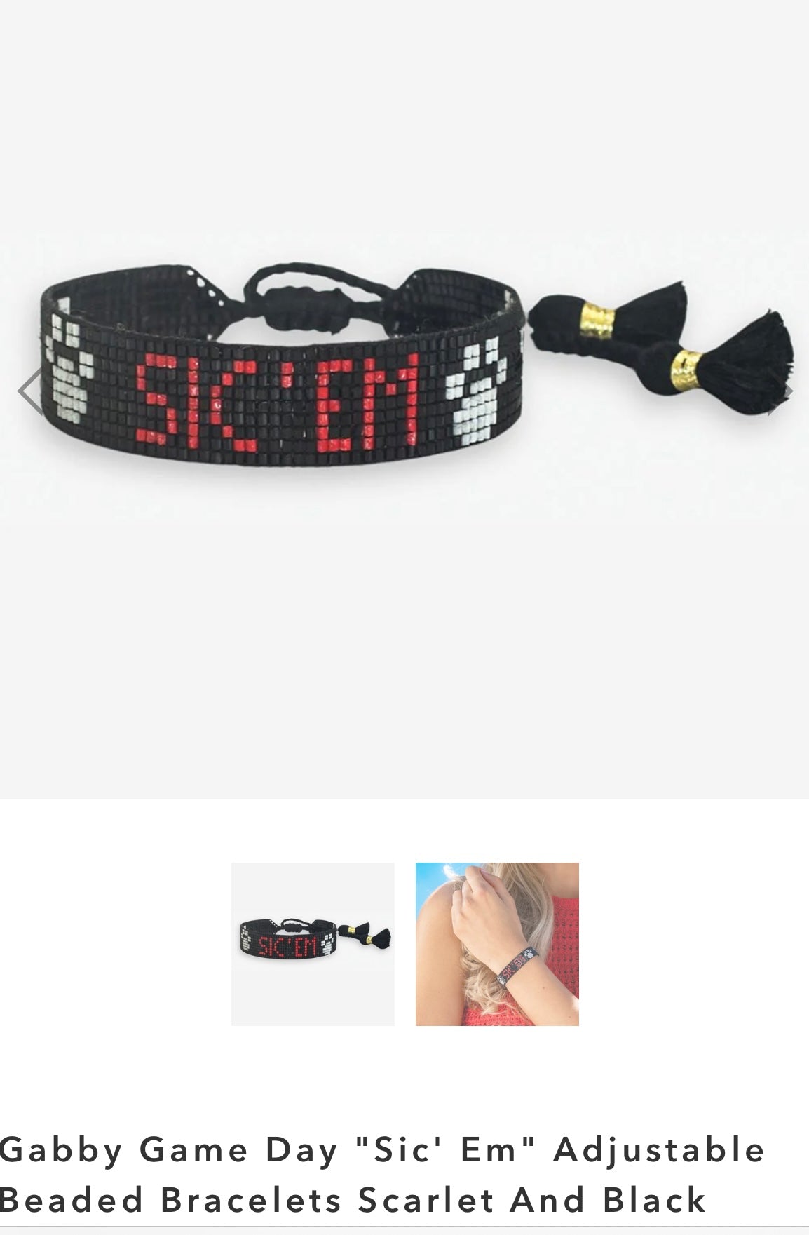 Sic’em adjustable beaded bracelet scarlet +black