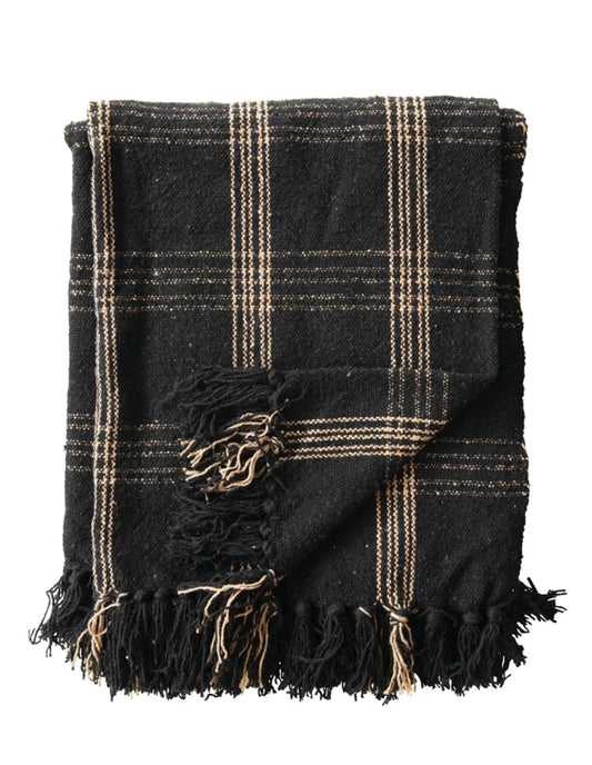 Woven cotton blend throw Black and Tan