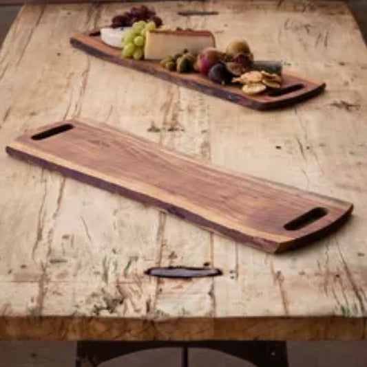 Wooden live edge serving board with handles