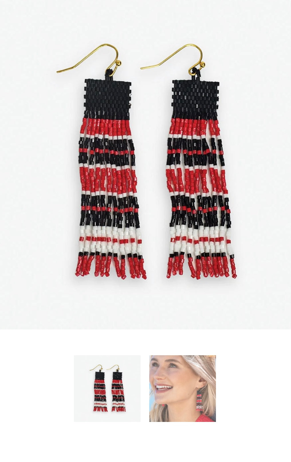 Billie horizontal stripes fringe earrings scarlet and black