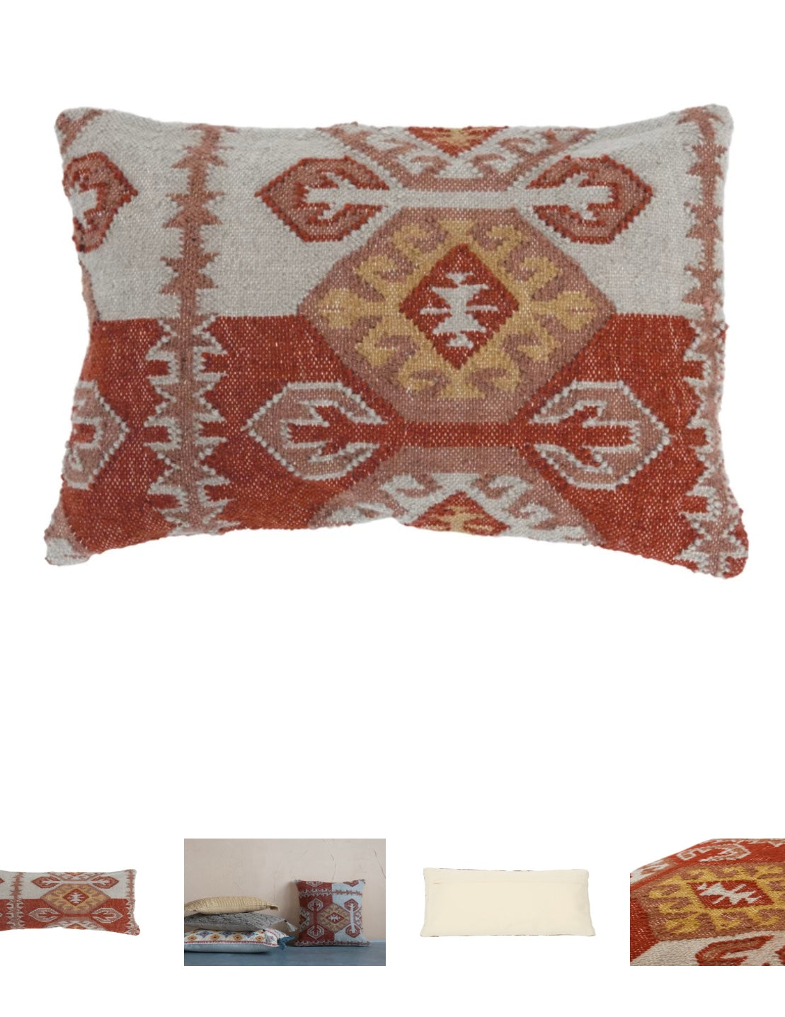 Woven Wool Blend Kilim Lumbar Pillow w/ Ikat Pattern, Polyester Fill