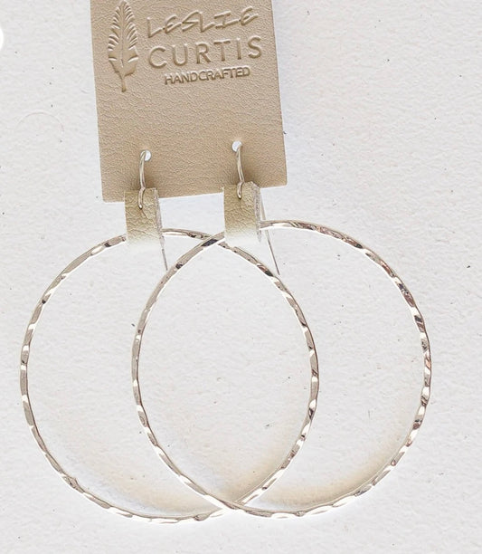 Leslie Curtis West- Slim Sand Leather on Silver Hammered Hoop