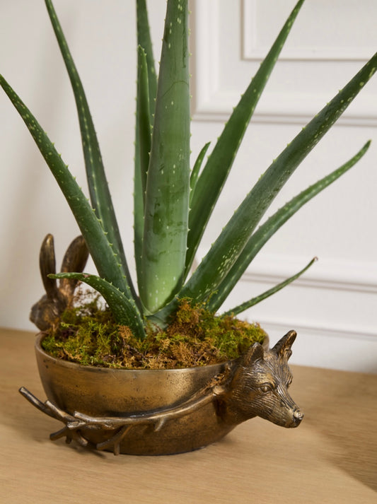 E + E Rabbit & Fox Figurine Brass Bowl