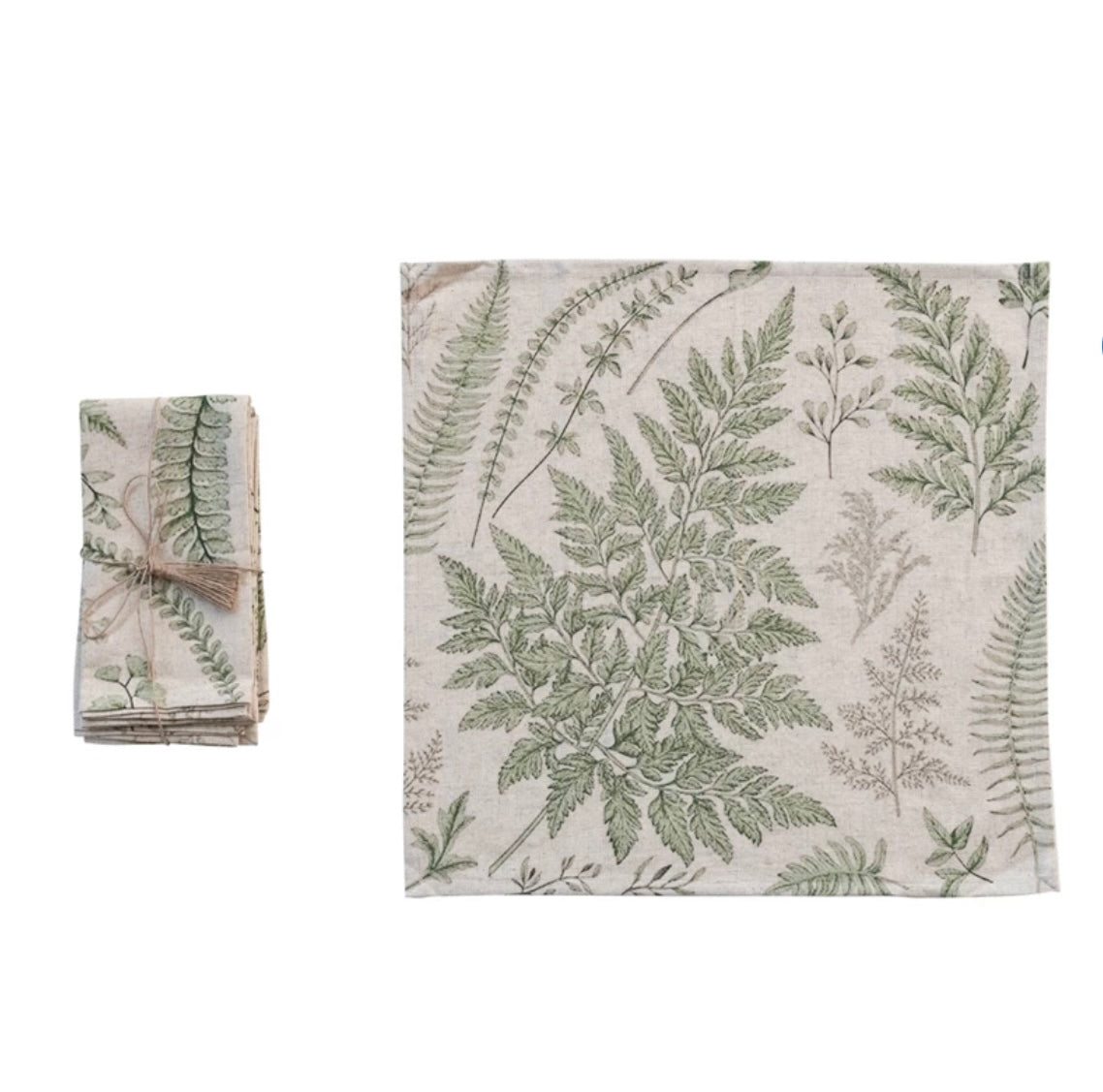 Cotton & Linen Fern Printed Napkins, Set of 4