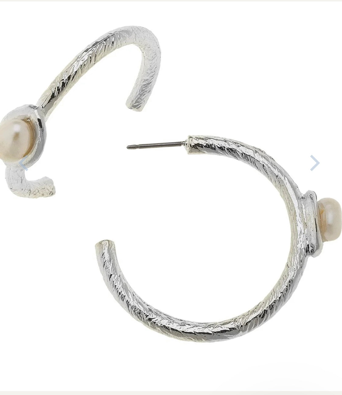 Susan Shaw Pearl Accent Hoops Silver