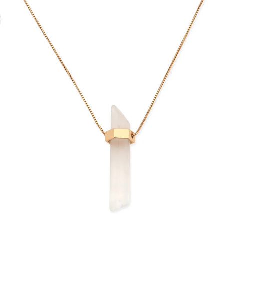 Leslie Curtis Dannie- Clear Quartz Pendant on Delicate Gold Chain