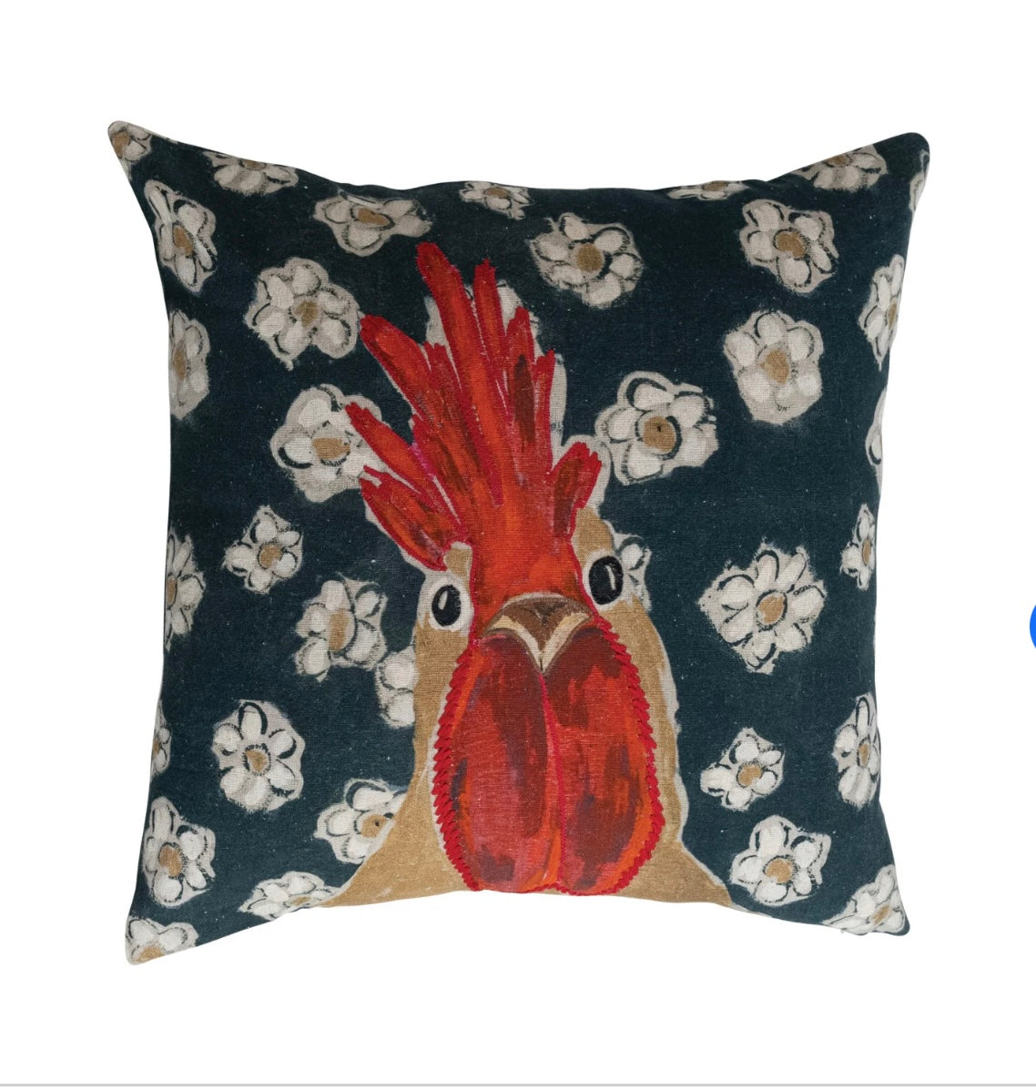 20 inch Square Printed Pillow w/ Chicken & Flowers