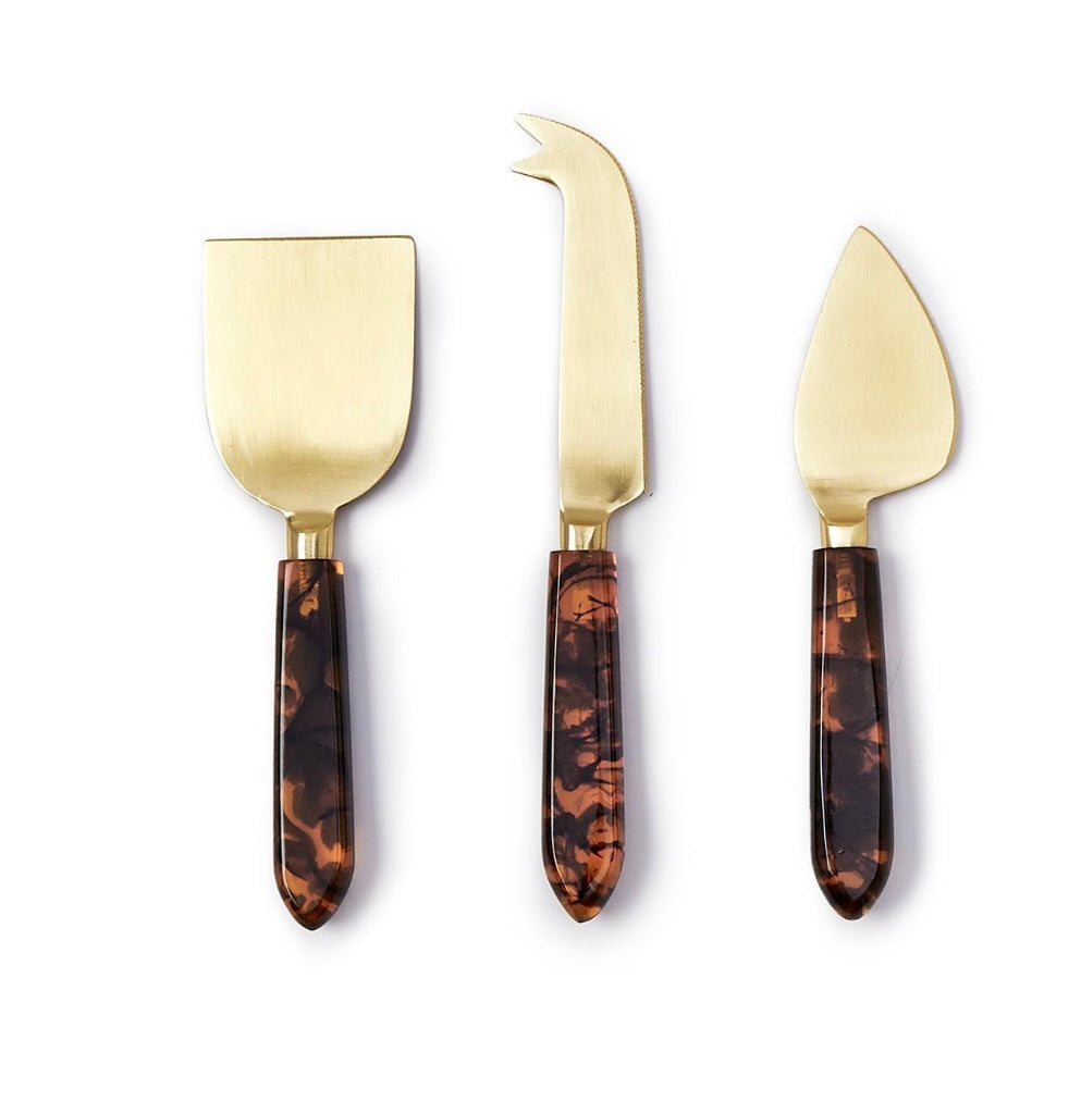 Tortoise Swirl Cheese Knives in Gift Box