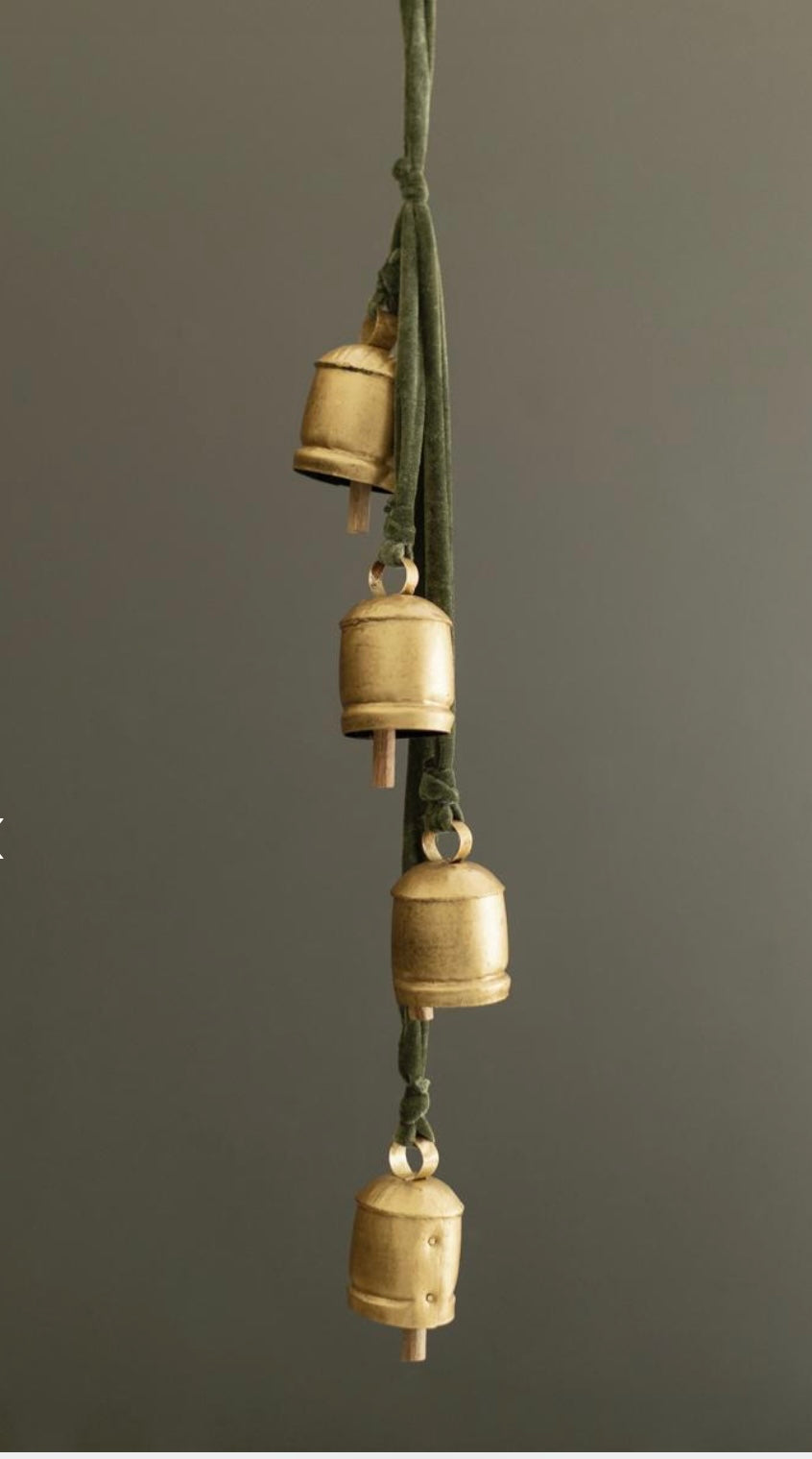Jingle Bell Cluster on Green Velvet Ribbon