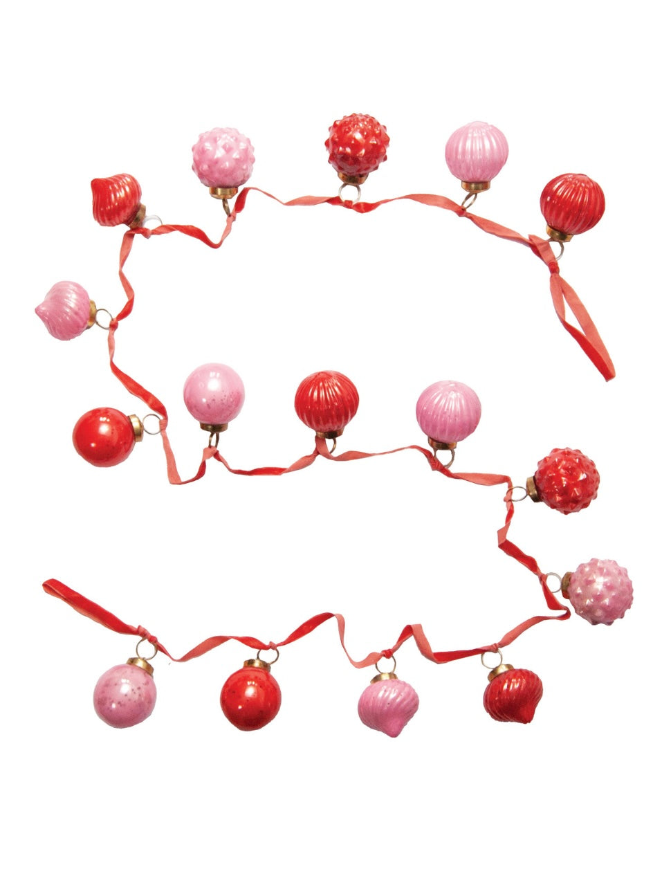 Embossed Recycled Mercury Glass Ornament Garland with Velvet Ribbon