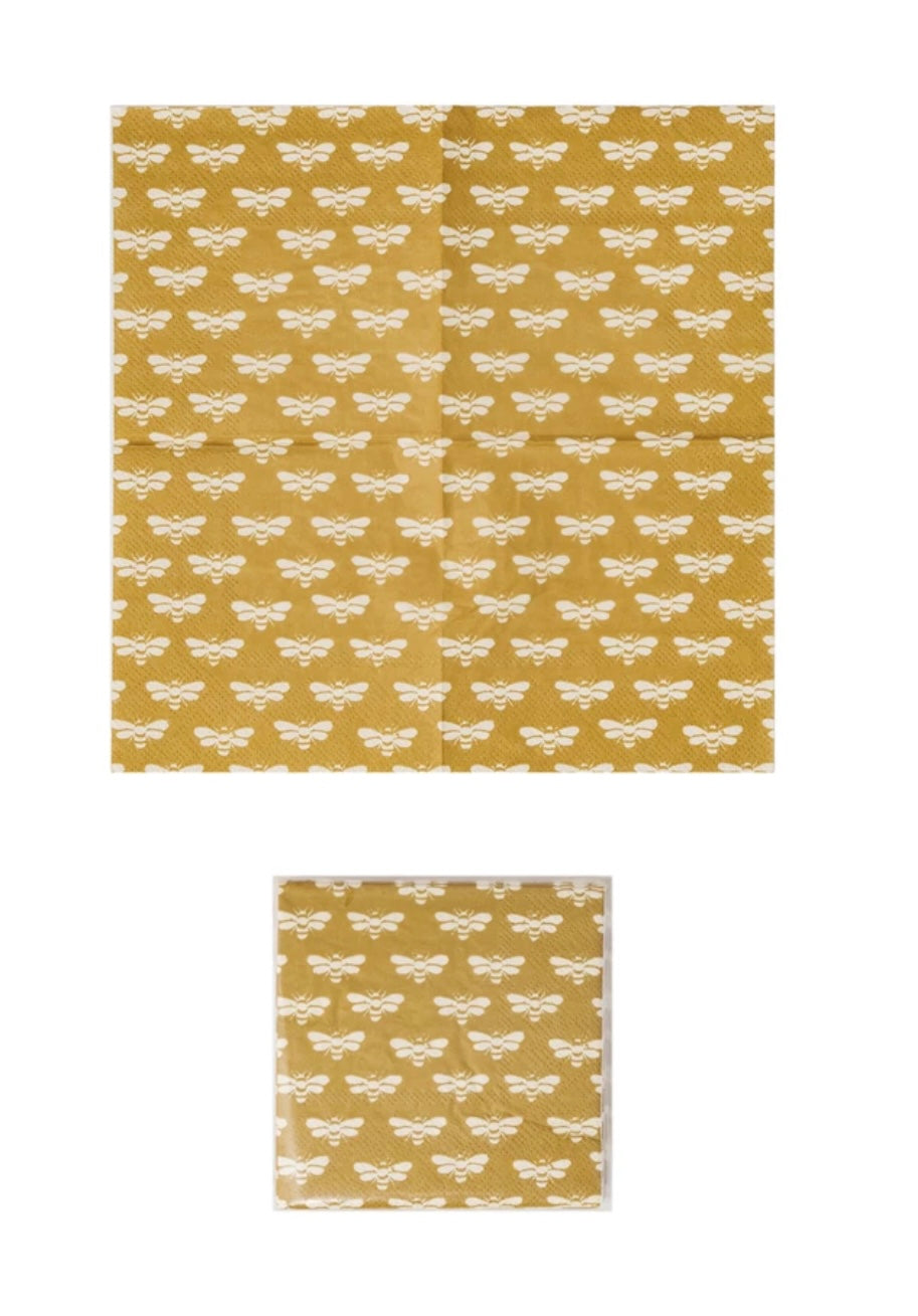 Paper Cocktail Napkins w/ Bee Pattern