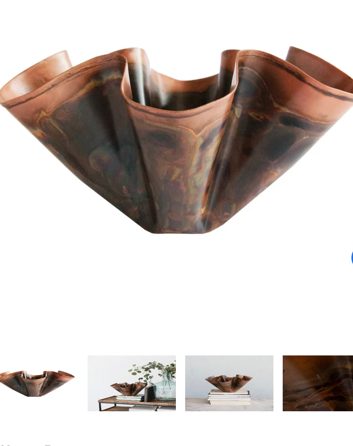 Decorative Metal Ruffled Bowl, Oxidized Copper Finish