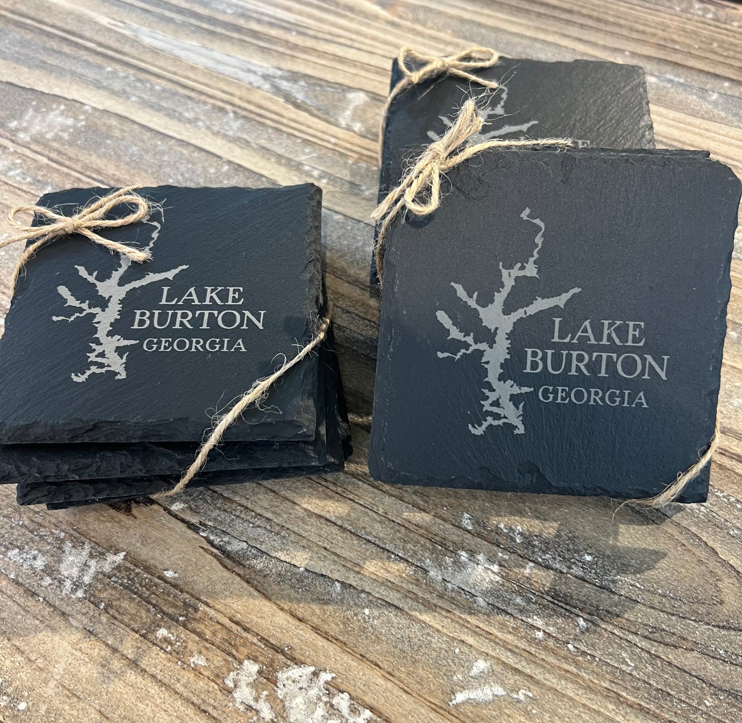 Lake Burton-Lake Map Coasters Set of 4  - Natural Slate Coasters