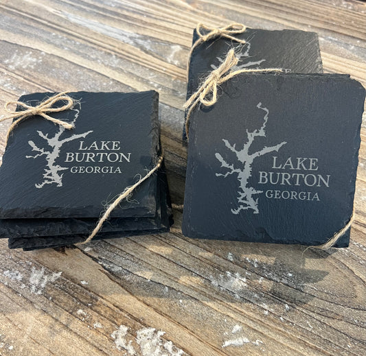 Lake Burton-Lake Map Coasters Slate Set of 4  - Natural Slate Coasters
