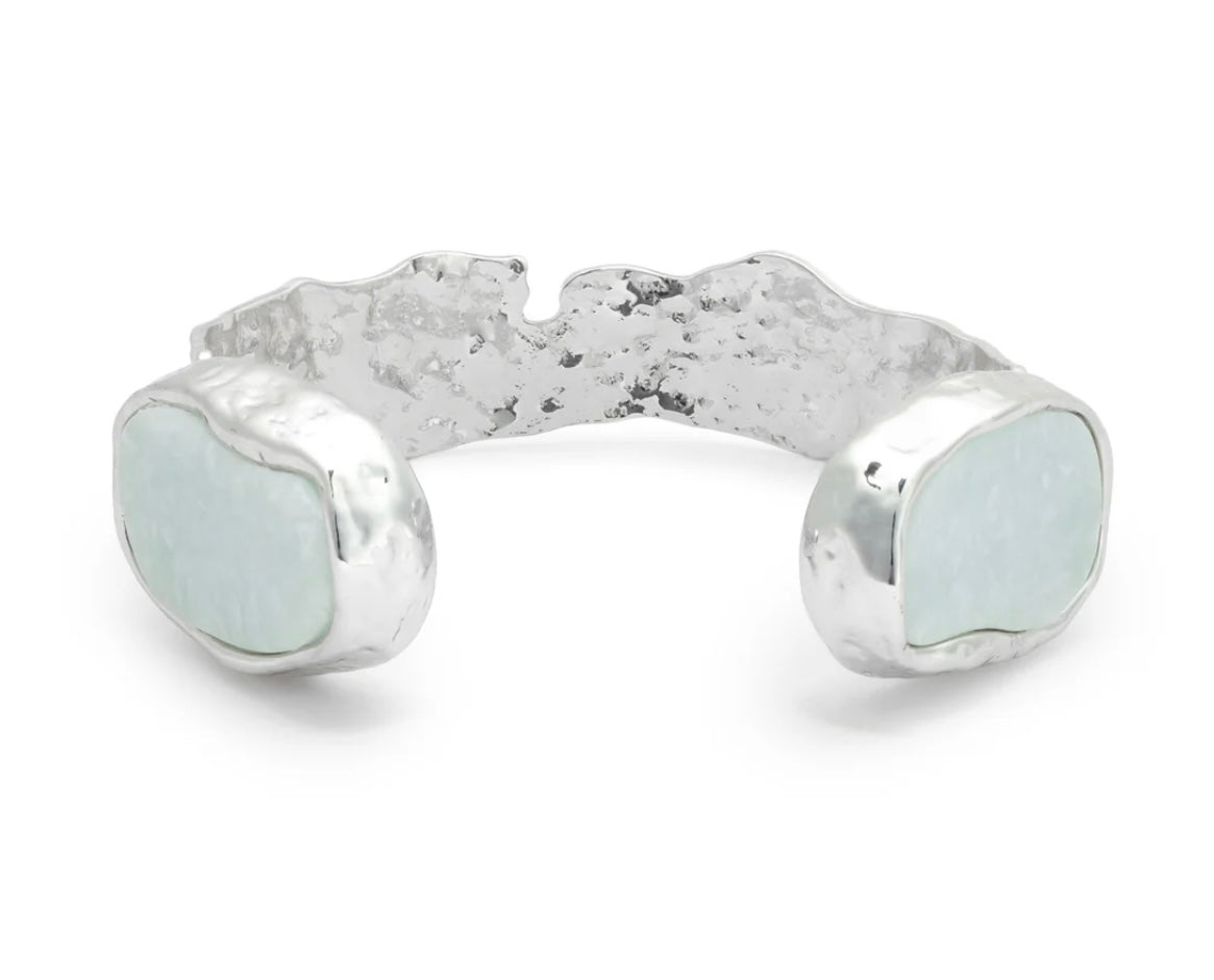 Leslie Curtis Kelly- Silver Hammered Cuff with Amazonite Stones