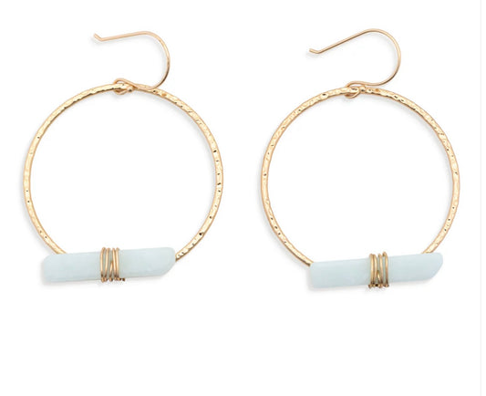 Leslie Curtis Daphne Gold Hammered Hoop with Amazonite Slab