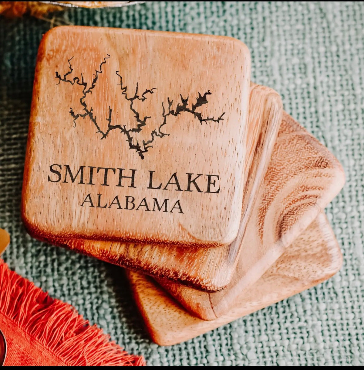 Lake Keowee Wood Coaster set of 4
