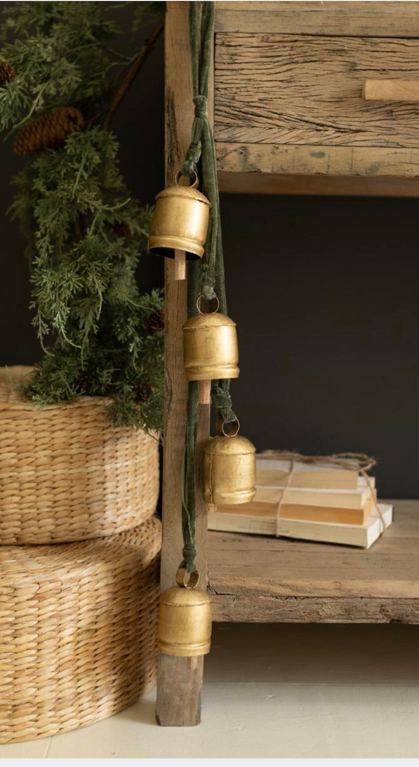 Jingle Bell Cluster on Green Velvet Ribbon