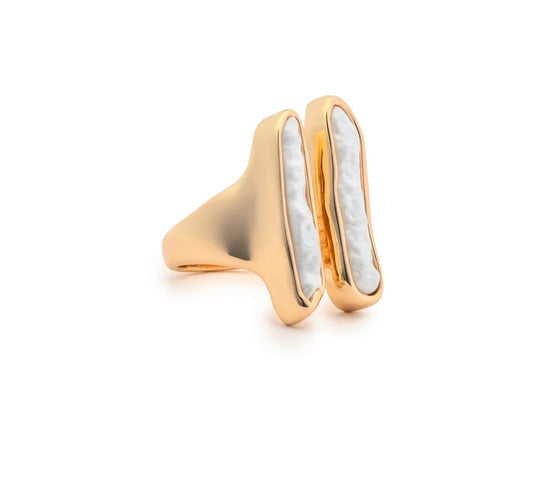 Leslie Curtis Tanner- Two Elongated White Resin Stones Gold Ring