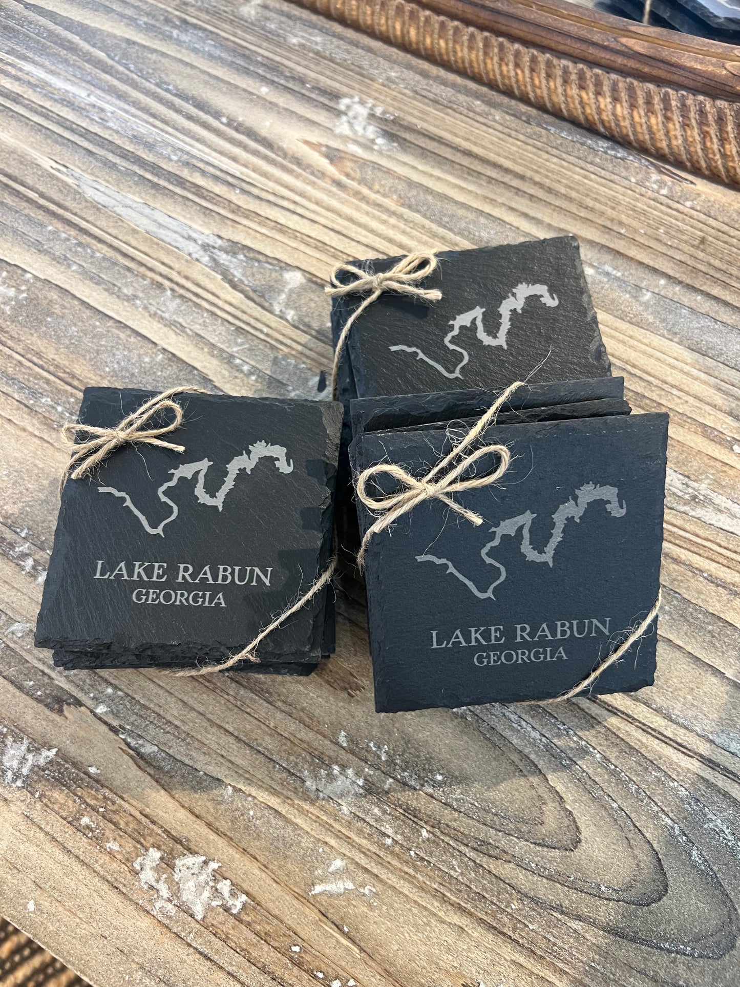 Lake Rabun-Lake Map Coasters Set of 4  - Natural Slate Coasters