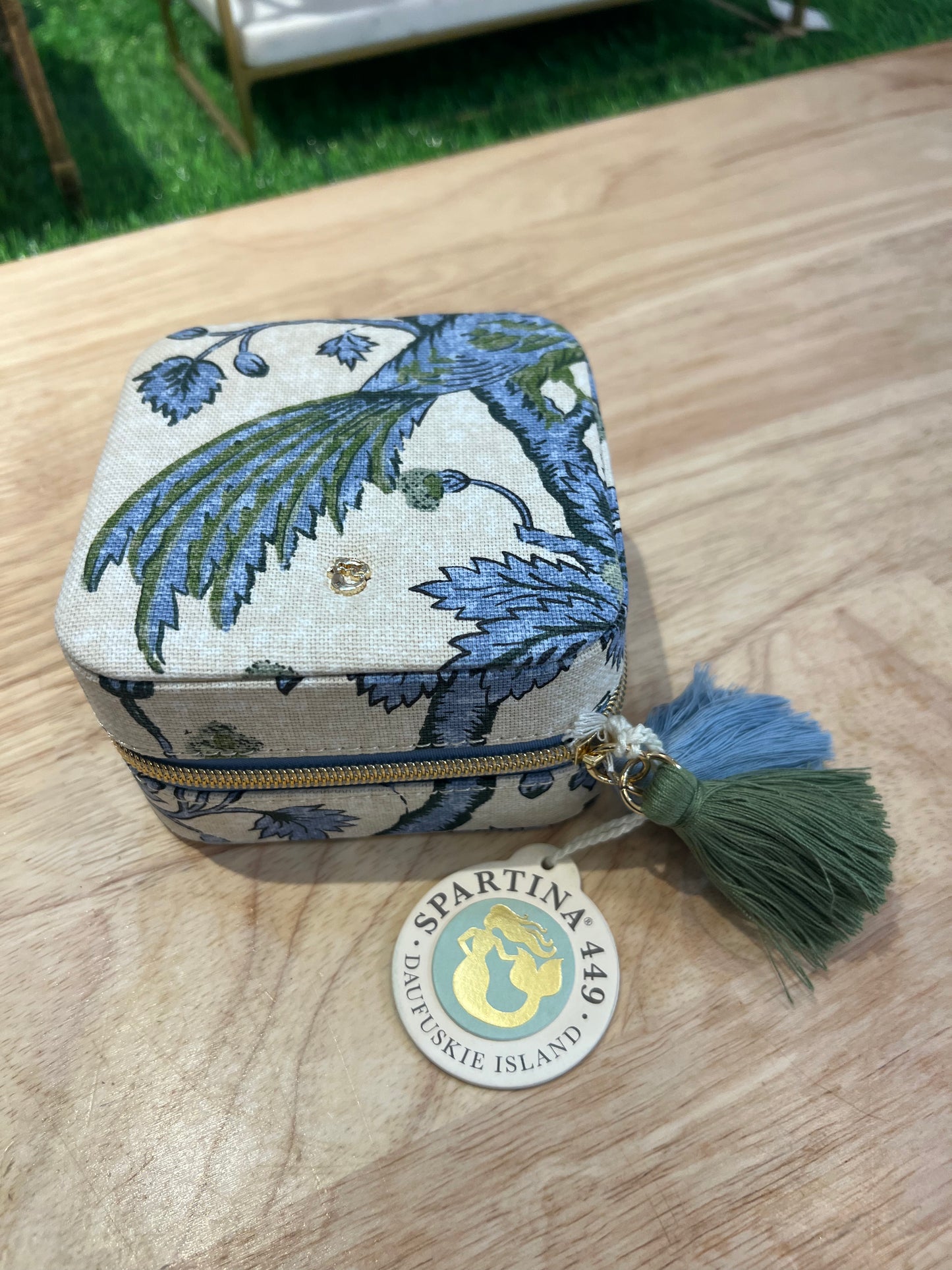 Jewelry Mirror Travel Case Japonica Bird Green