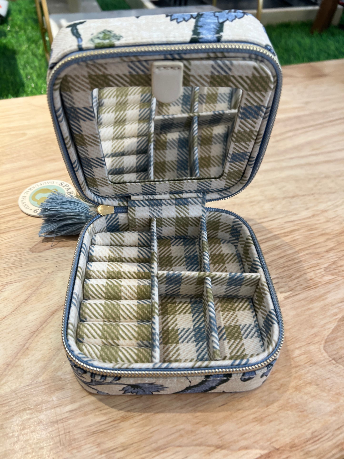 Jewelry Mirror Travel Case Japonica Bird Green