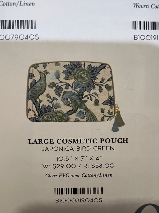 Spartina Large Cosmetic Pouch Japonica Bird Green