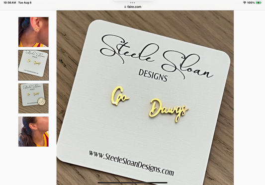 Go Dawgs Cute Game Day Gold Stud Earrings