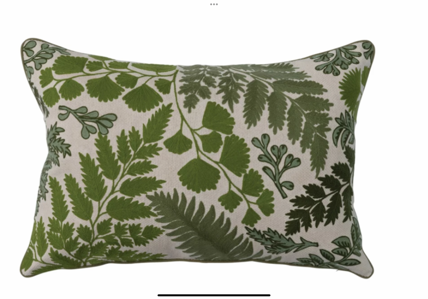 Cotton Embroidered Lumbar Pillow w/ Botanicals, Polyester Fill 24x16